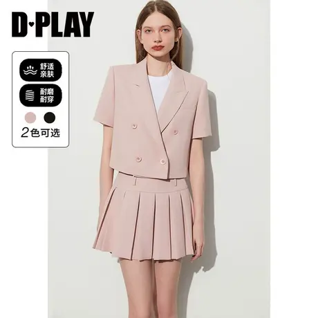 DPLAY秋装新气质学院风套装花簇粉西装戗驳领短款西装外套商品大图