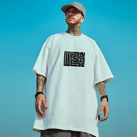 oversize潮牌男装加肥加大码国潮简约宽松短袖T恤潮半袖夏季薄款图片
