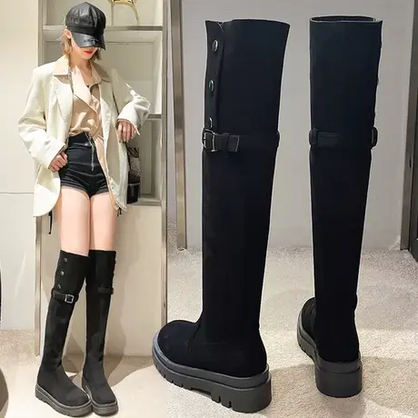 两穿加绒长筒靴女2023秋冬新款羊羔毛雪地靴显瘦弹力过膝长靴女靴商品大图