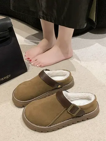 爆款毛毛鞋女厚底懒人博肯包头半拖鞋2023年秋冬新款复古勃肯鞋棉商品大图