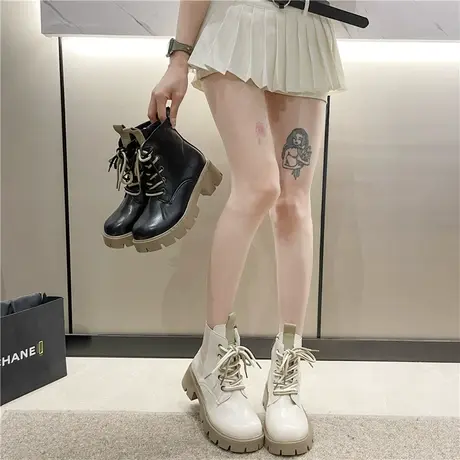厚底马丁靴女2024秋冬韩版新款时尚短靴英伦风白色靴子春秋单靴女图片
