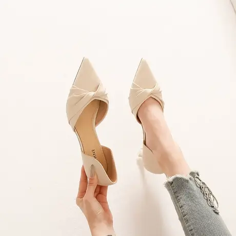 法式配裙子尖头高跟鞋女细跟2024年夏季新款气质百搭中空细跟凉鞋图片