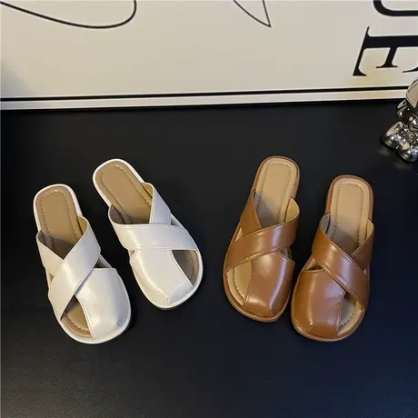 软底包头拖鞋女外穿2023新款平底懒人一脚蹬舒适孕妇鞋凉半拖百搭图片