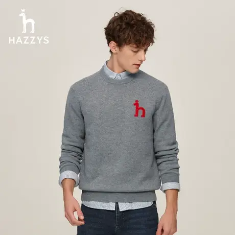 【直播闪降】Hazzys哈吉斯冬季羊毛衫圆领套头休闲保暖长袖图片