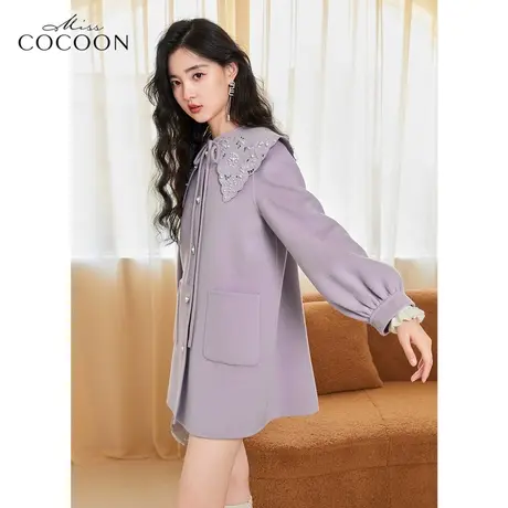 missCOCOON温柔风毛呢外套女2022新款秋冬宽松娃娃领羊毛呢子大衣商品大图