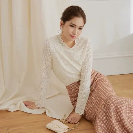 桔熊秋冬法式高级感磨毛蕾丝衫立领长袖舒适上衣女神大码AB19166商品大图