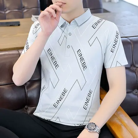 夏季新款印花Polo衫男士纯棉短袖T恤韩版潮流个性大码半袖打底衫商品大图