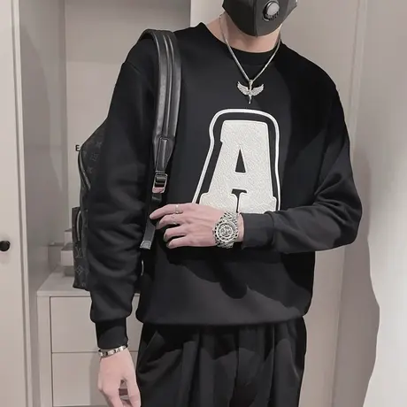 卫衣男春季2024新款美式潮牌ins爆款休闲长袖字母印花t恤上衣体恤商品大图