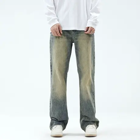 渐变色微喇叭牛仔裤男潮牌宽松直筒美式休闲高街裤子高个子加长版商品大图