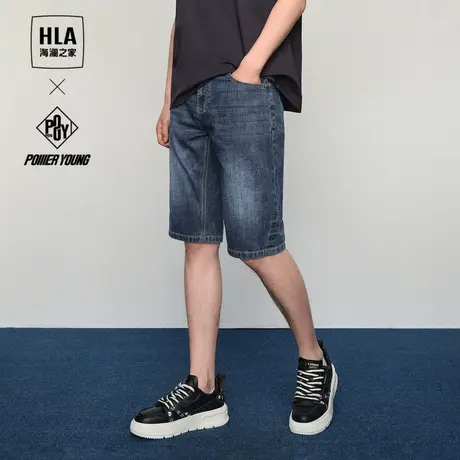 HLA/海澜之家POWER YOUNG系列牛仔中裤24春夏新款中腰刺绣短裤男图片