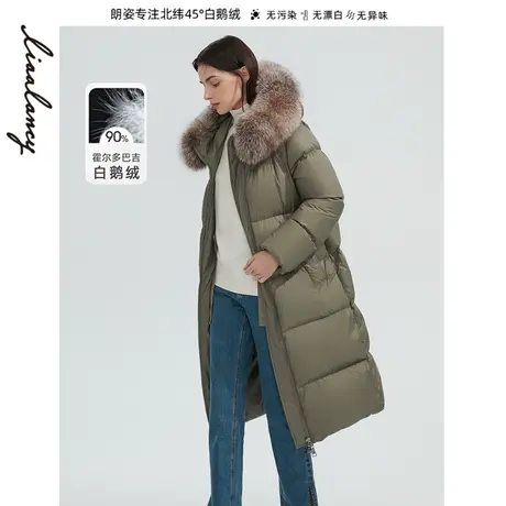 朗姿霍尔多巴吉白鹅绒秋冬季新款中长款银狐狸毛领羽绒服外套女图片