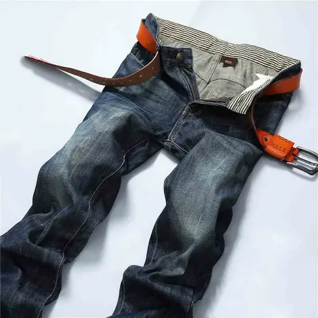 秋冬破洞牛仔裤潮男修身直筒牛子长裤男装休闲牛仔裤青年韩版裤子图片