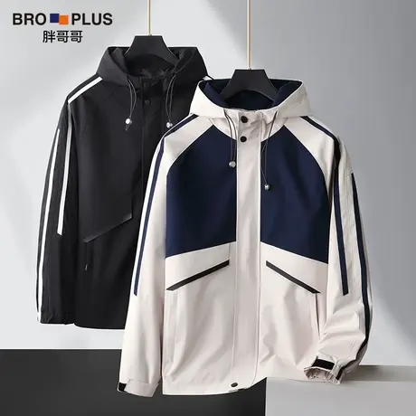 胖哥哥大码男装休闲连帽夹克男时尚潮流男士外套宽松加肥加大秋季图片