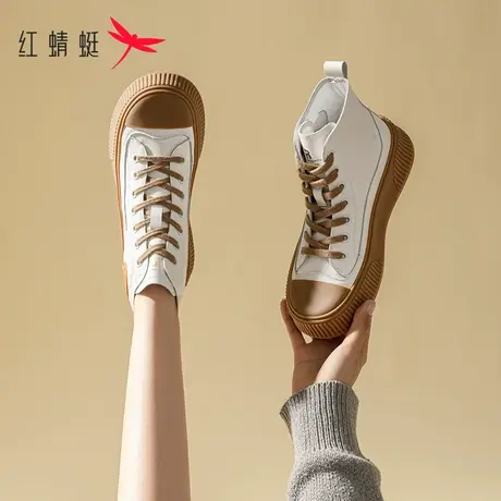 红蜻蜓高帮鞋女鞋2023春夏新款厚底饼干鞋休闲板鞋女潮ins小白鞋商品大图