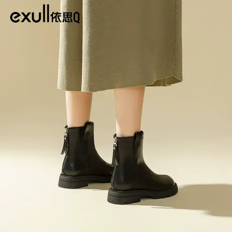 依思q超火短靴子女2023新款冬季厚底切尔西靴后拉链马丁靴瘦瘦靴商品大图