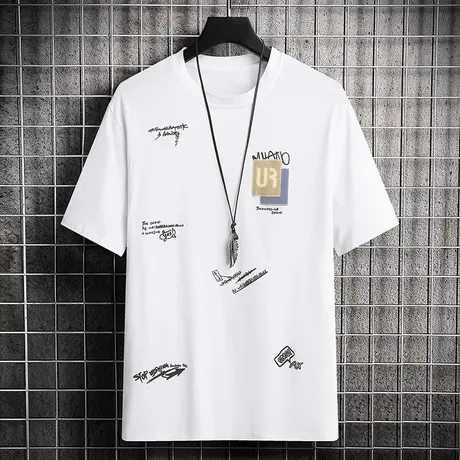 短袖t恤男白色圆领夏季男装时尚体恤韩版潮流丅恤修身半袖上衣服商品大图