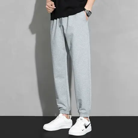 长裤子男士休闲裤灰色运动裤韩版潮流夏季薄款抽绳小脚束脚卫裤男图片
