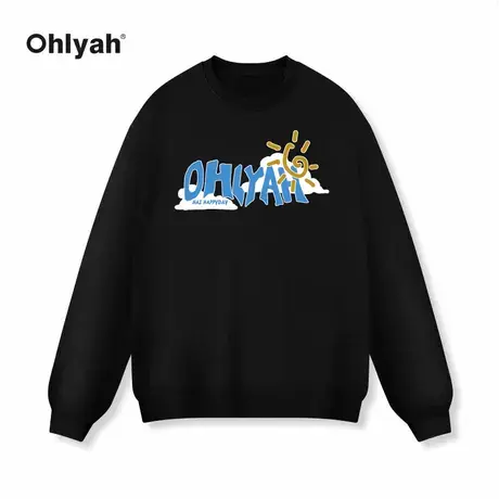 Ohlyah太阳印花基础美式复古嘻哈大码卫衣男女圆领春秋款潮牌外套商品大图