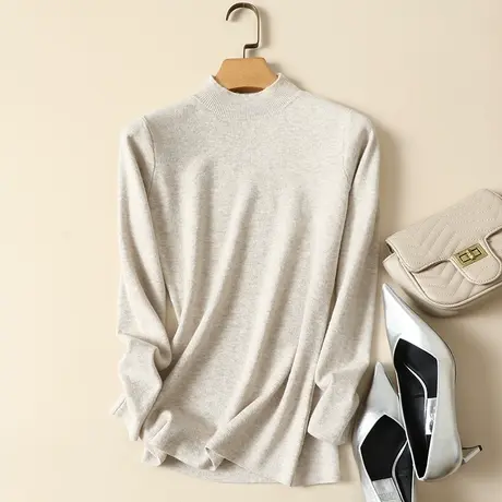 清仓！秋冬新款百搭半高领毛衣打底衫女长袖套头修身显瘦针织衫女商品大图