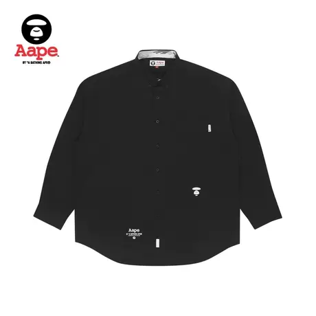 Aape旗舰店男装秋款字母印花猿颜纯色刺绣休闲长袖衬衫8395XXI商品大图