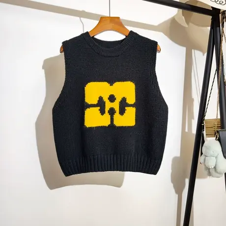 学院风针织马甲女秋冬新款韩系圆领叠穿网红无袖坎肩毛衣背心外穿商品大图