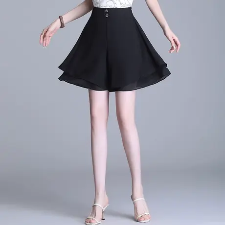 黑色雪纺裙裤2023女夏季新款大码宽松阔腿裤垂感薄款休闲a字短裤商品大图