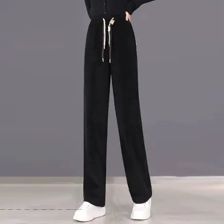 窄版阔腿裤女春秋高腰垂感休闲裤子2023新款时尚麦穗纹针织裤图片