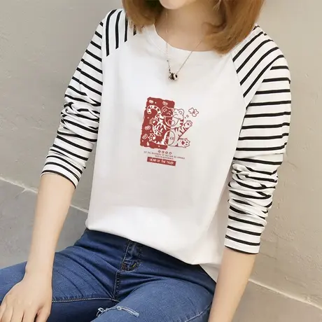 秋季新款打底衫长袖T恤女2022年宽松韩版时尚拼色设计感小众上衣商品大图