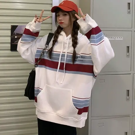 卫衣女2020新款秋冬宽松韩版加绒加厚复古港风chic上衣外套潮ins图片