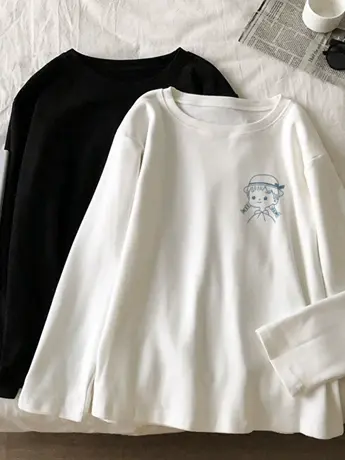 棉白色内搭打底衫女2023新款春秋装冬季德绒长袖t恤设计感上衣商品大图