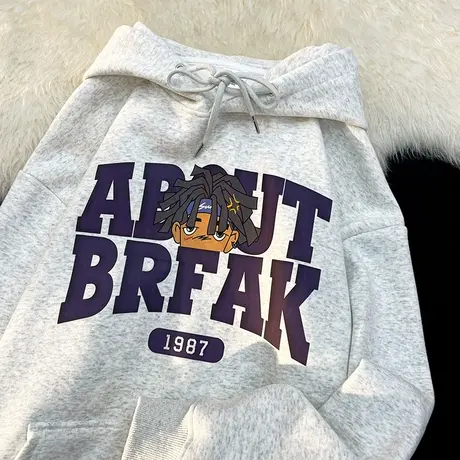 设计感小众连帽卫衣女ins潮牌秋冬加绒加厚chic港风宽松大码外套图片