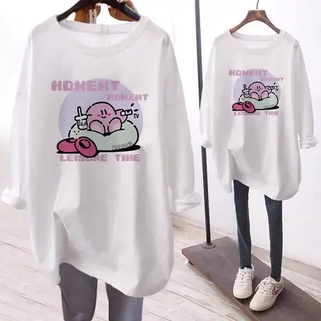 长袖t恤女大码薄款超火cec百搭打底衫ins潮休闲宽松港味复古上衣图片