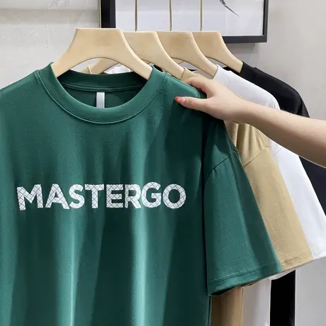 新款潮流基础印花圆领纯棉短袖打底宽松休闲情侣美式街头t恤男图片