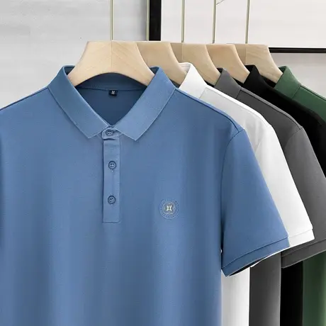 冰丝短袖T恤男士夏季薄款翻领polo衫高端压花休闲珠地棉潮牌半袖商品大图