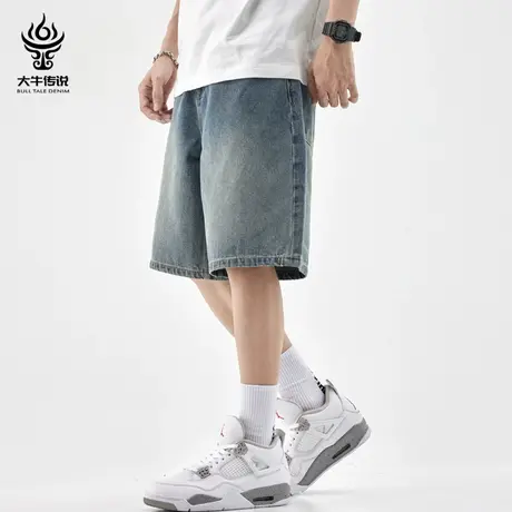 大牛传说夏季薄款男士宽松直筒五分牛仔短裤潮流休闲弹力马裤中裤商品大图