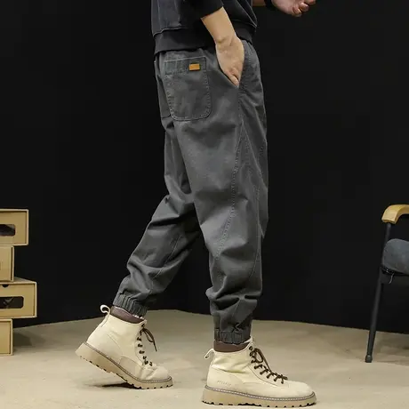 休闲拼接工装裤男秋款2023新款潮牌束脚男裤胖子大码春秋裤子日系商品大图