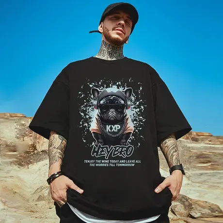 重磅短袖t恤大码男装纯棉宽松情侣夏季oversize美式上衣服ins潮牌商品大图