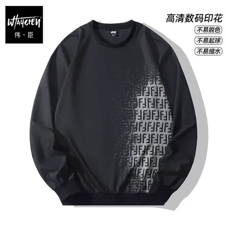 伟臣潮牌大码男装秋冬圆领卫衣男胖子加肥加大宽松渐变套头上衣男商品大图