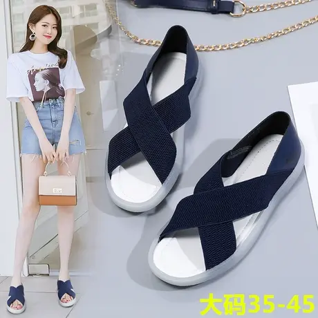 夏季新款运动凉鞋女大码4243厚底妈妈鞋百搭露趾沙滩松紧带孕妇鞋商品大图