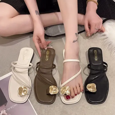 网红套趾拖鞋女夏时尚外穿2023年新款平底一字拖海边沙滩度假凉拖商品大图