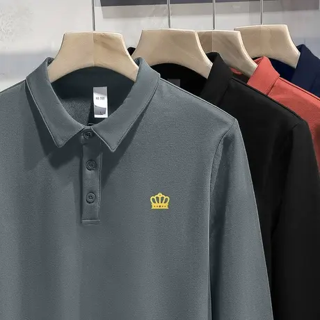 2023新款翻领polo衫长袖t恤男秋季潮流针织带领打底衫保罗秋衣服商品大图