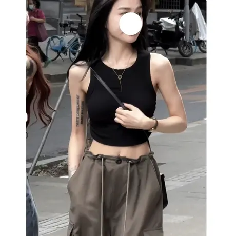 短款露脐小吊带女夏一体式内搭瑜伽运动背心打底速干无袖上衣外穿商品大图