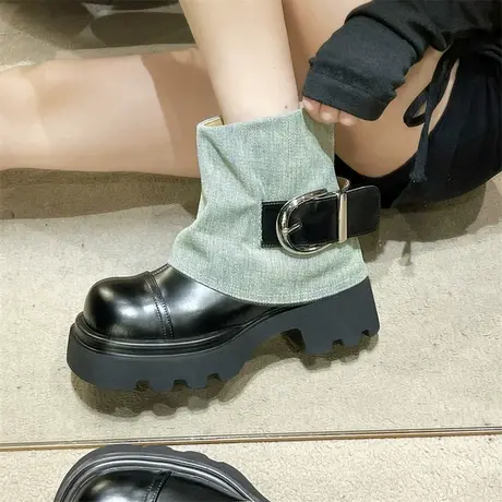 小个子增高马丁靴女2024秋季新款韩系设计感牛仔布裤管短靴子女鞋商品大图