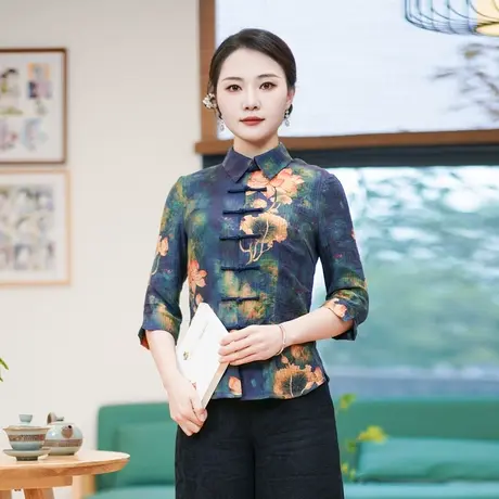筠雅春秋新款唐装女中国风改良旗袍上衣复古时尚新中式女装24J119商品大图
