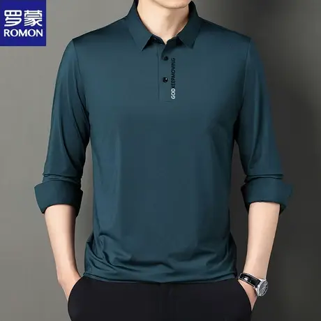 罗蒙春秋季长袖T恤男时尚翻领中青年无痕男士POLO衫免烫爸爸上衣商品大图