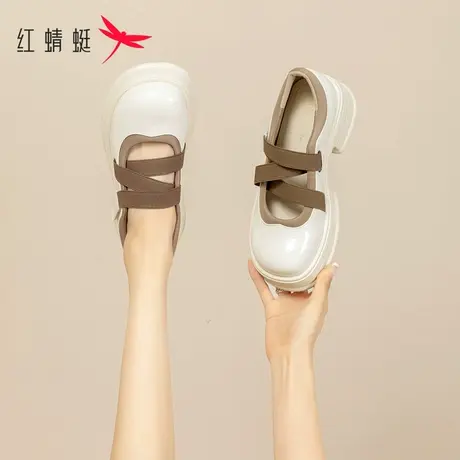红蜻蜓法式玛丽珍女鞋2023年春季新款英伦风小皮鞋厚底一脚蹬单鞋商品大图