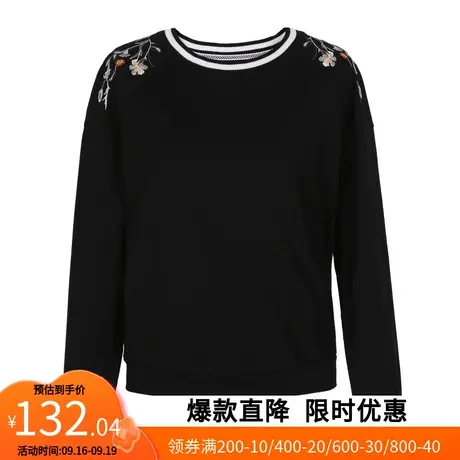 【艾格】2023春秋新款女装时尚刺绣印花复古时尚长袖卫衣打底上衣商品大图