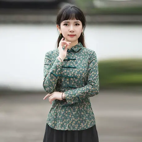 筠雅棉麻唐装女中国风改良禅意素衣旗袍上衣盘扣茶服复古中式女装商品大图