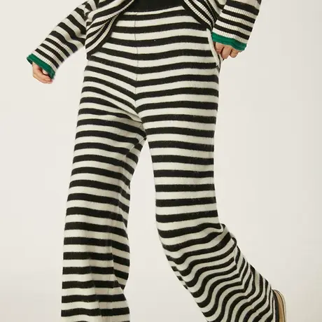 条纹直筒羊绒阔腿裤女2023新款宽松慵懒风休闲百搭秋冬长裤W074商品大图