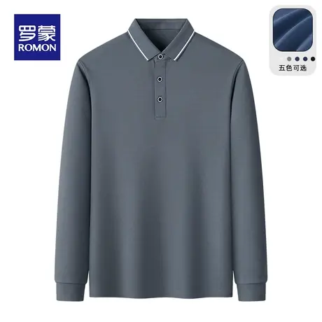 【桑蚕丝】罗蒙男士长袖Polo衫2023秋季新款商务宽松休闲翻领t恤图片